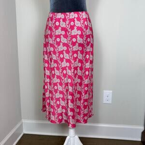 Vintage GAP y2k 100% Silk Midi Skirt Pink Fuchsia Paisley Elastic Waist Size L